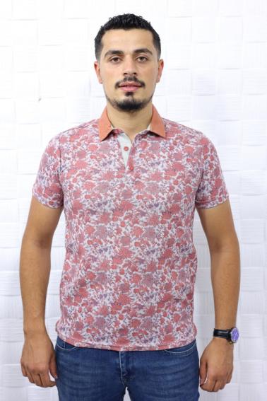 Erkek Bordo Polo Yaka Desenli Modern Kesim Polyester T-Shirt F5210