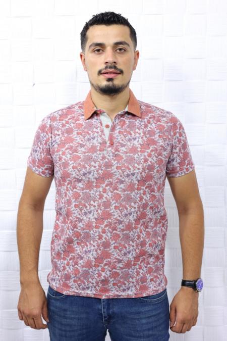 Erkek Bordo Polo Yaka Desenli Modern Kesim Polyester T-Shirt F5210