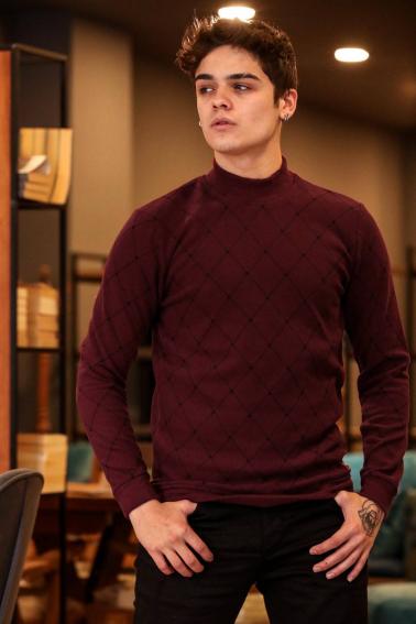 Erkek Bordo Slim Fit  Bisiklet Yaka Selanik Sweatshirt F51554