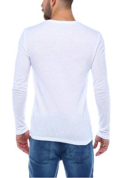 Erkek Beyaz Slim Fit  Bisiklet Yaka Penye Uzun Kol T-Shirt