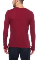 Erkek Bordo Slim Fit  V Yaka Penye Uzun Kol T-Shirt