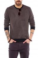 Erkek KAHVE Slim Fit  Bisiklet Yaka Selanik Sweatshirt