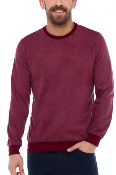 Erkek BORDO Slim Fit  Bisiklet Yaka Selanik Sweatshirt