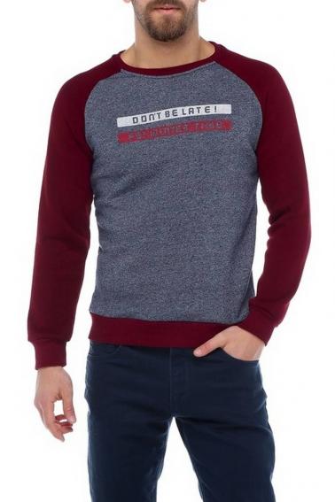 Erkek Kırmızı Slim Fit  Bisiklet Yaka Reglan Kol Baskılı Sweatshirt 95023