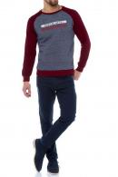 Erkek Kırmızı Slim Fit  Bisiklet Yaka Reglan Kol Baskılı Sweatshirt 95023