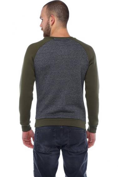 Erkek Haki Slim Fit  Bisiklet Yaka Reglan Kol Baskılı Sweatshirt 95023