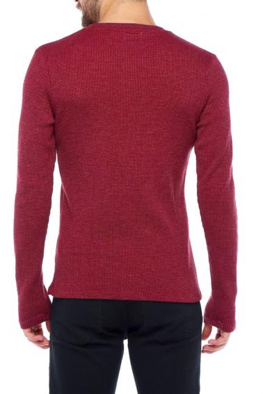 Erkek BORDO Slim Fit  Bisiklet Yaka Dokulu Sweatshirt