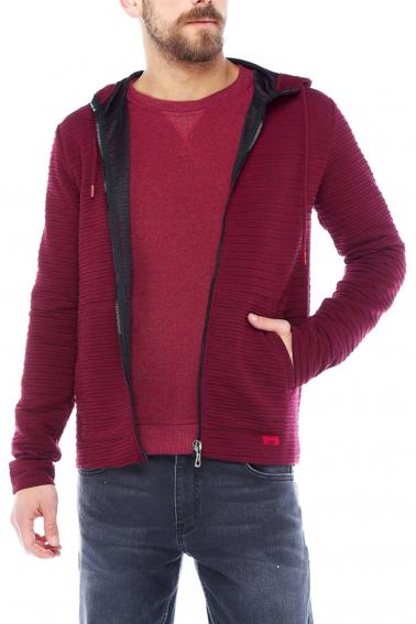 Erkek Bordo Slim Fit Örme Fermuarlı Kapüşonlu Sweatshirt 95037