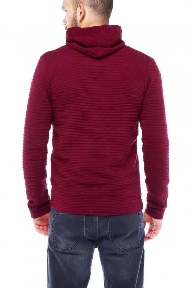 Erkek Bordo Slim Fit Örme Fermuarlı Kapüşonlu Sweatshirt 95037
