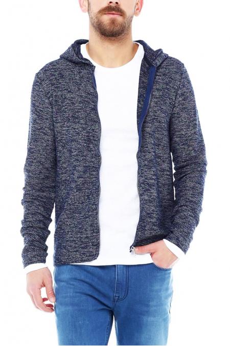 Erkek Lacivert Slim Fit  Kapüşonlu Fermuarlı Sweatshirt Hırka 95026