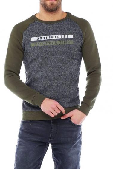 Erkek Haki Slim Fit  Bisiklet Yaka Reglan Kol Baskılı Sweatshirt 95023