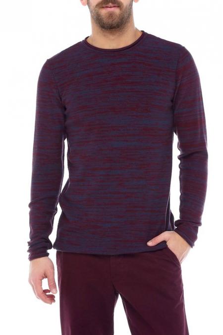 Erkek Bordo Slim Fit Desenli Bisiklet Yaka Triko Kazak-1015