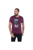 Erkek Bordo Bisiklet Yaka Baskılı Modern Kesim Kısa Kollu T-Shirt F5169