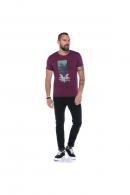 Erkek Bordo Bisiklet Yaka Baskılı Modern Kesim Kısa Kollu T-Shirt F5169