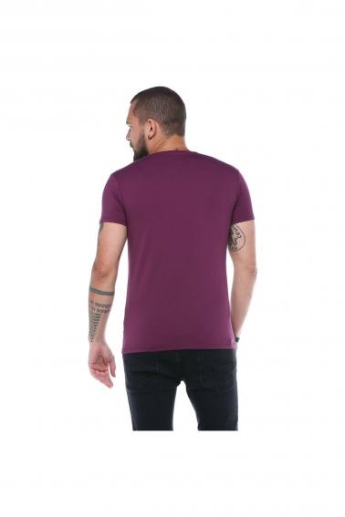 Erkek Bordo Bisiklet Yaka Baskılı Modern Kesim Kısa Kollu T-Shirt F5169