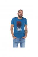 Erkek Petrol Bisiklet Yaka Baskılı Modern Kesim Kısa Kollu T-Shirt F5169