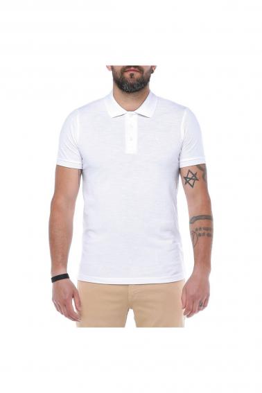 Erkek Beyaz Polo Yaka Pike Likralı Modern Kesim Kısa Kollu T-Shirt F5186