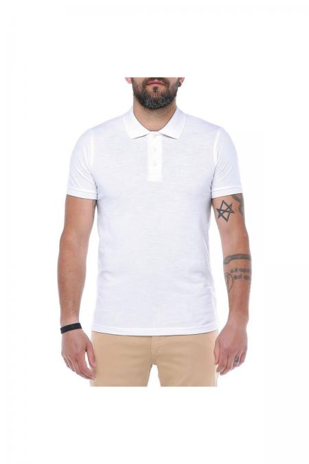 Erkek Beyaz Polo Yaka Pike Likralı Modern Kesim Kısa Kollu T-Shirt F5186