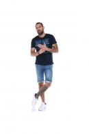Erkek Lacivert Bisiklet Yaka Baskılı Modern Kesim Kısa Kollu T-Shirt 5197