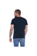 Erkek Lacivert Bisiklet Yaka Baskılı Modern Kesim Kısa Kollu T-Shirt 5197