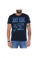 Erkek Lacivert Bisiklet Yaka Baskılı Modern Kesim Kısa Kollu T-Shirt 5197