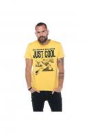 Erkek Hardal Bisiklet Yaka Baskılı Modern Kesim Kısa Kollu T-Shirt 5197