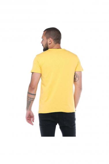 Erkek Hardal Bisiklet Yaka Baskılı Modern Kesim Kısa Kollu T-Shirt F5197