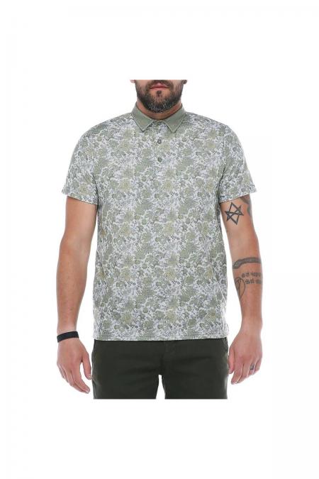 Erkek Haki Polo Yaka Desenli Modern Kesim Polyester T-Shirt F5210