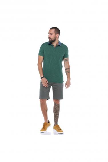 Erkeke Yeşil Polo Denim Yaka Nakışlı Pike Slim Fit T-Shirt F559