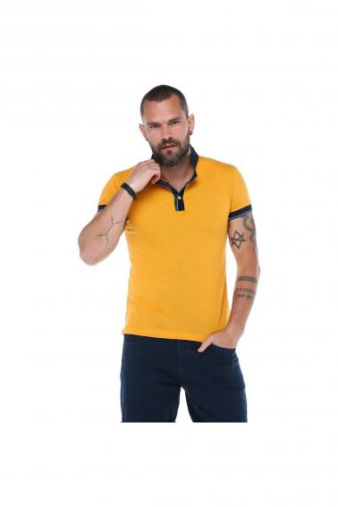 Erkek Hardal Dik Yaka Patlı Modern Kesim Kısa Kollu T-Shirt F5185