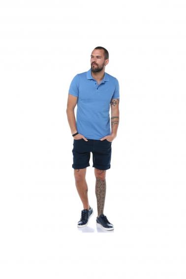 Erkek Mavi Polo Yaka Pike Likralı Modern Kesim Kısa Kollu T-Shirt F5186