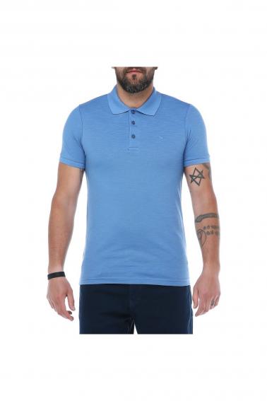 Erkek Mavi Polo Yaka Pike Likralı Modern Kesim Kısa Kollu T-Shirt F5186