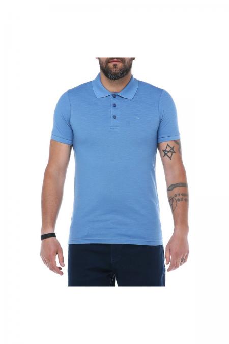 Erkek Mavi Polo Yaka Pike Likralı Modern Kesim Kısa Kollu T-Shirt F5186