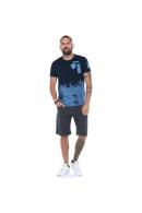 Erkek Lacivert Bisiklet Yaka Baskılı Armalı Slim Fit Kısa Kollu T-Shirt F5194