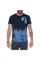 Erkek Lacivert Bisiklet Yaka Baskılı Armalı Slim Fit Kısa Kollu T-Shirt F5194