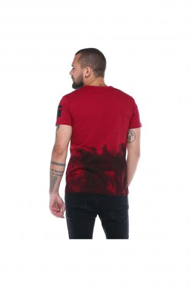 Erkek Bordo Bisiklet Yaka Baskılı Armalı Slim Fit Kısa Kollu T-Shirt F5194