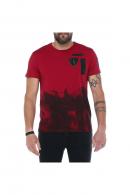 Erkek Bordo Bisiklet Yaka Baskılı Armalı Slim Fit Kısa Kollu T-Shirt F5194