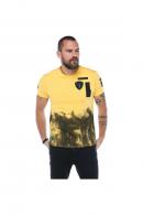 Erkek Hardal Bisiklet Yaka Baskılı Armalı Slim Fit Kısa Kollu T-Shirt F5194