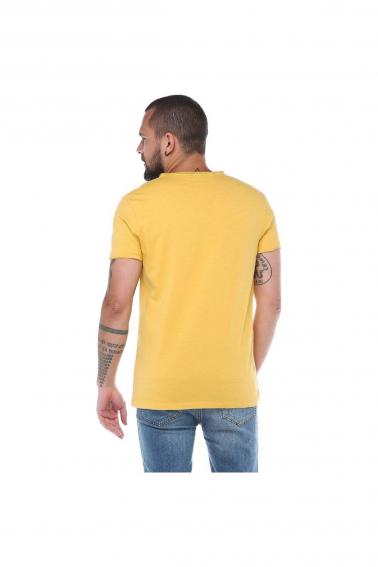 Erkek Sarı V Yaka Modern Kesim Kısa Kollu T-Shirt F036