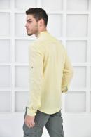 Erkek Sarı Keten Cepli Modern Kalıp Kollar Katlanabilir Gömlek F5159
