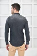 Antrasit Erkek Denim Yıkamalı Taşlamalı Cepli Slim Fit Gömlek F6155