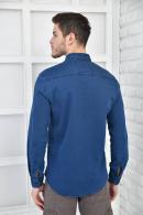 Lacivert Erkek Gabardin Slim Fit Düğmeli Yaka Gömlek F6204