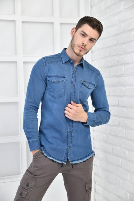 Mavi Erkek Denim Yıkamalı Sedef ÇıtÇıt Cepli Slim Fit Gömlek F6170