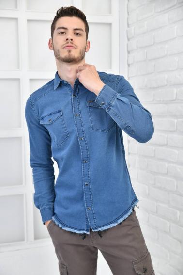 Mavi Erkek Denim Yıkamalı Sedef ÇıtÇıt Cepli Slim Fit Gömlek F6170