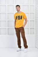 Hardal Erkek Bisiklet Yaka FBI Baskılı Slim Fit T-Shirt F5442
