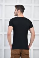 Siyah Erkek V Yaka Basıc Likralı T-Shirt F5123