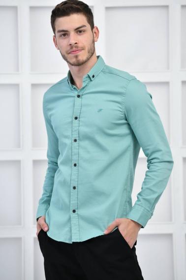 Mint Erkek Gabardin Slim Fit Düğmeli Yaka Gömlek F6204