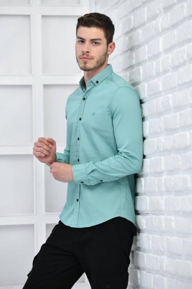 Mint Erkek Gabardin Slim Fit Düğmeli Yaka Gömlek F6204