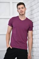 Bordo Erkek V Yaka Basıc Likralı Slim Fit T-Shirt F5173