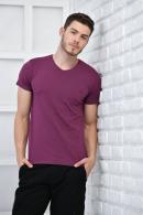 Bordo Erkek V Yaka Basıc Likralı Slim Fit T-Shirt F5173